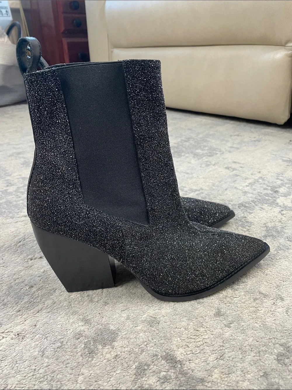 New All Saints Ria Sparkle Boot Glitter Wedge Heeled Chelsea Sz 10